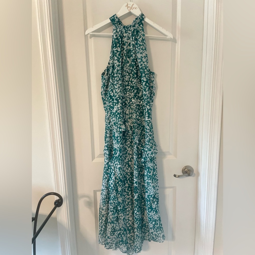 WHBM Ruffle Halter Midi Dress in Teal